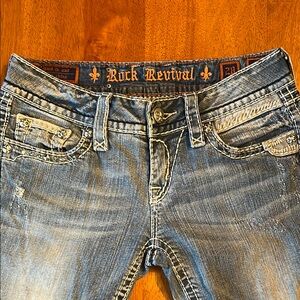 Rock Revival Faded Blue Jeans with Stitch Detail